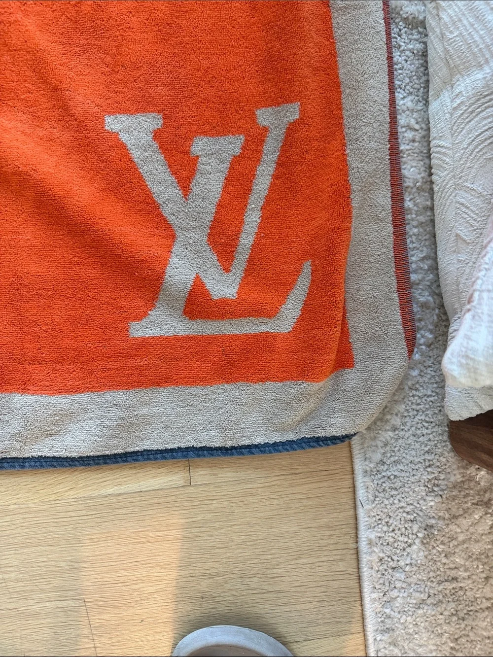Louis Vuitton Orange & Cream Geometric Logo Beach Towel
